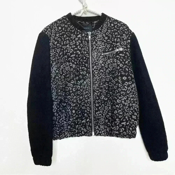 Maison Scotch Soda Jacket Size 2 Medium Wool Bomber Animal Full Zip Heavyweight - Picture 1 of 10